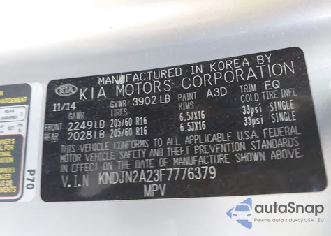 2015 Kia Soul из США, поврежденный, VIN KNDJN2A23F7776379